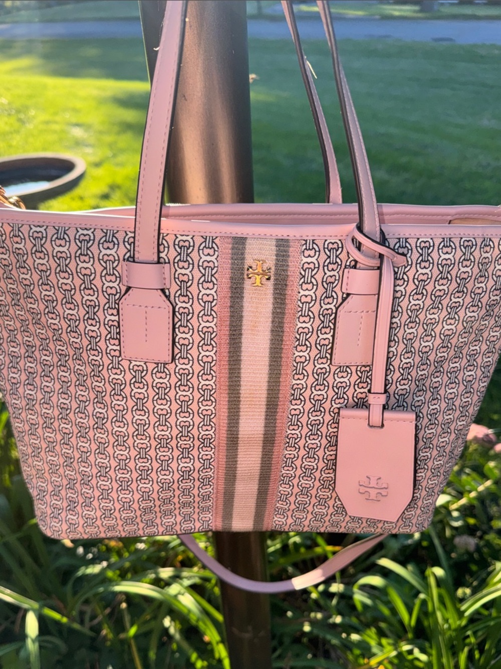 Tory Burch Pink Jacquard Stripe Small Tote